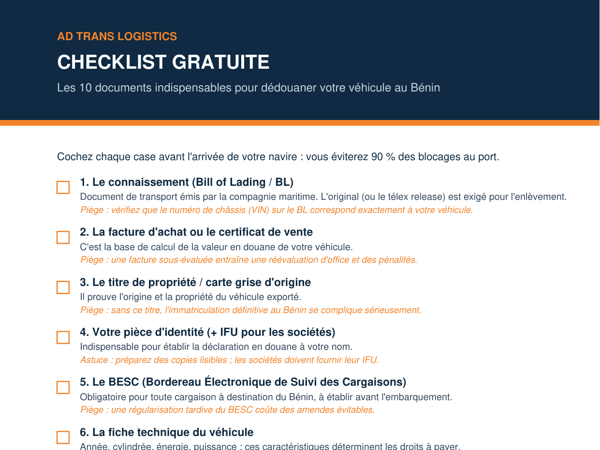 Checklist : les 10 documents pour dédouaner votre véhicule
