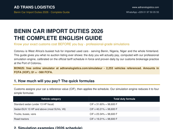 Benin car import duty guide