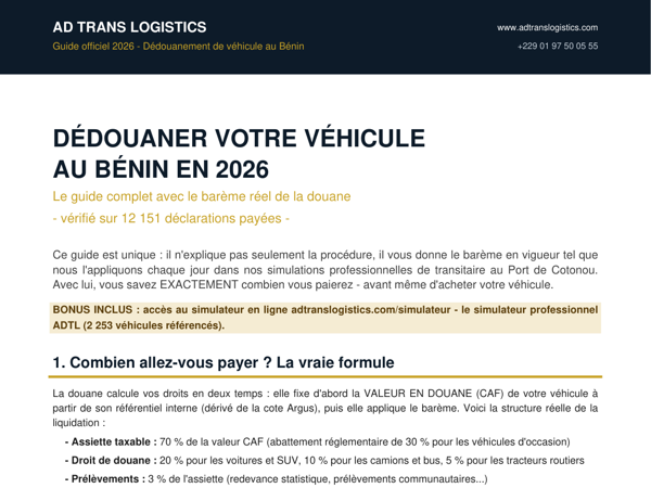 Guide 2026 : Dédouaner votre véhicule au Bénin