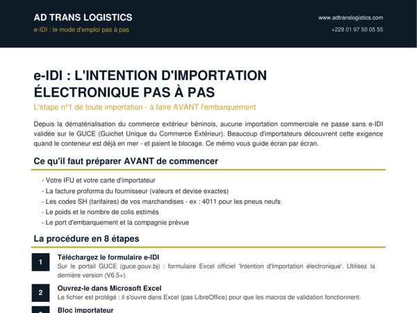 e-IDI : l'intention d'importation électronique pas à pas