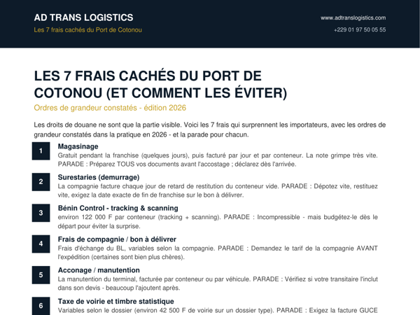 Les 7 frais cachés du Port de Cotonou